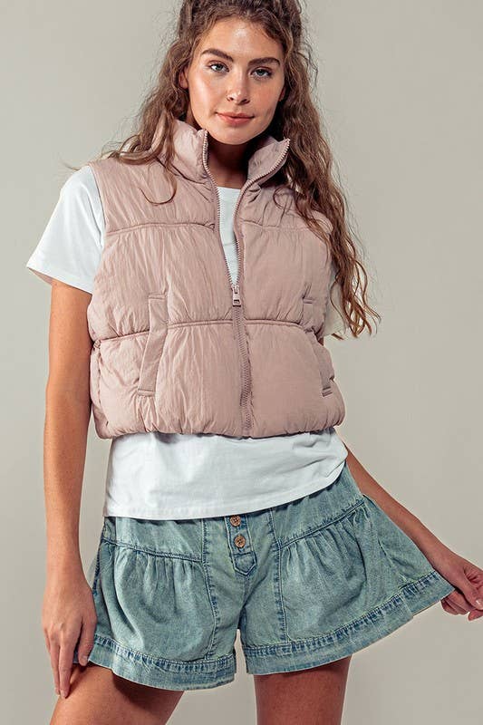 Urban Daizy QUILTED ZIP UP PUFFER VEST Black Outerwear Vest - Women's (UDZ-OT-00268) – alternate view 2