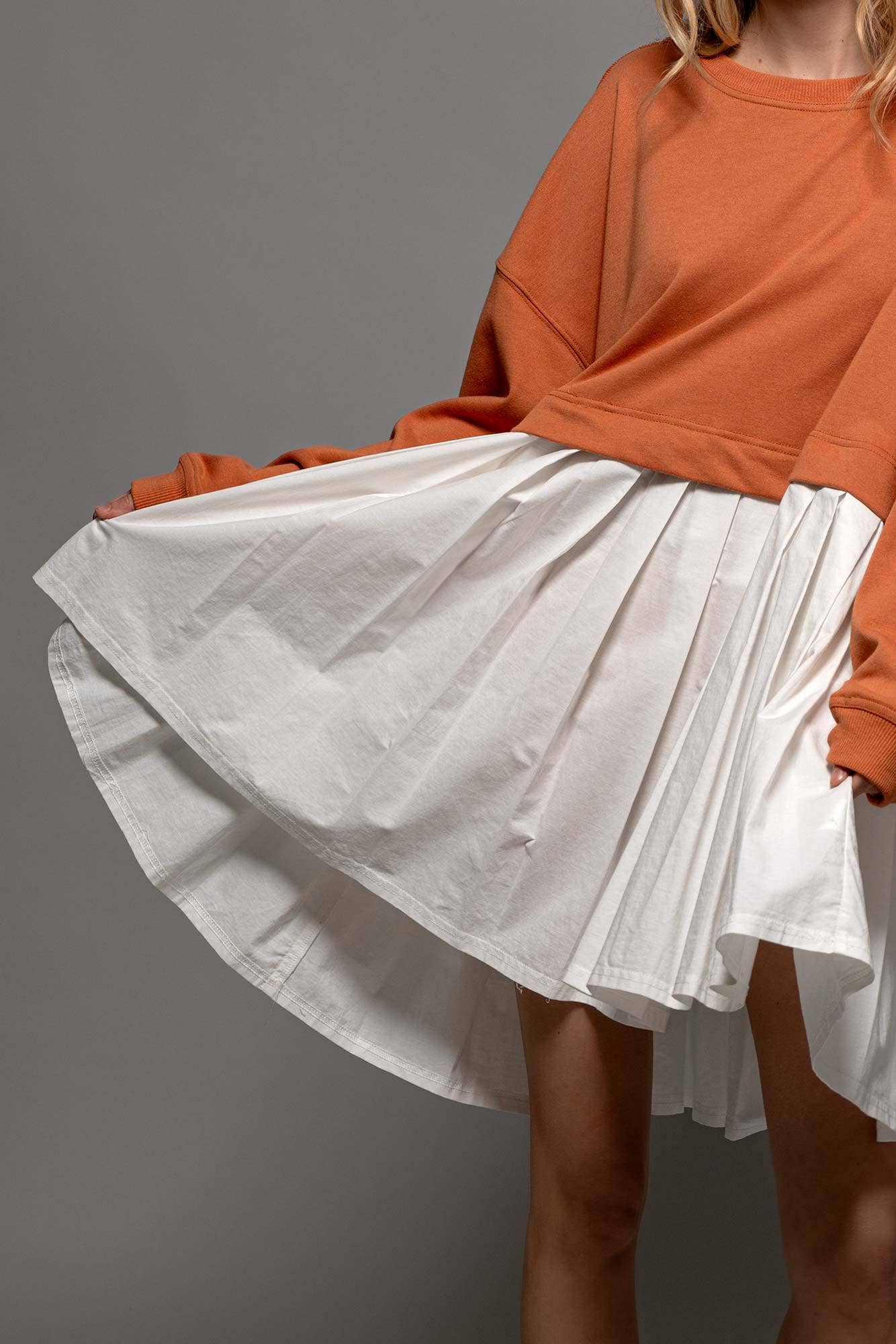 Urban Daizy Pleated Skirt Layered Statement Sweater Dress Rust Dress - Women's (UDZ-DR-00306) – alternate view 15