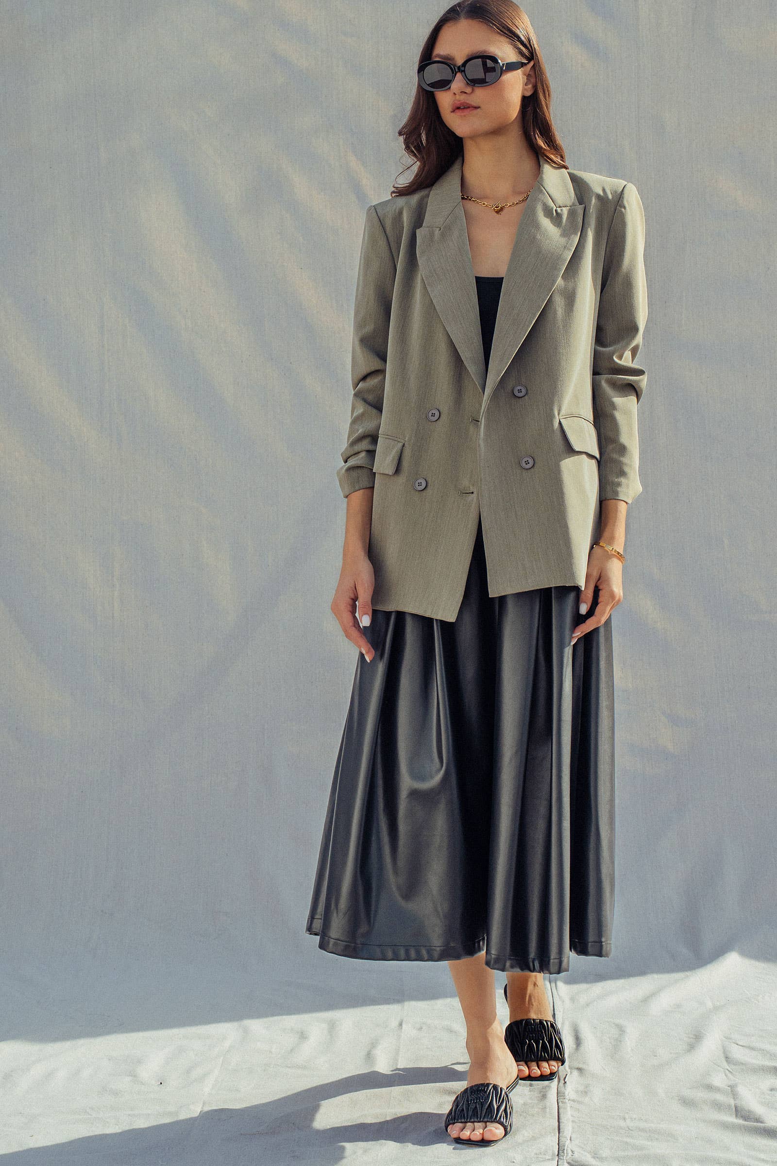 Urban Daizy Oversized Double-Breasted Notched Lapel Blazer Olive Blazer - Women's (UDZ-OT-00468) – alternate view 6