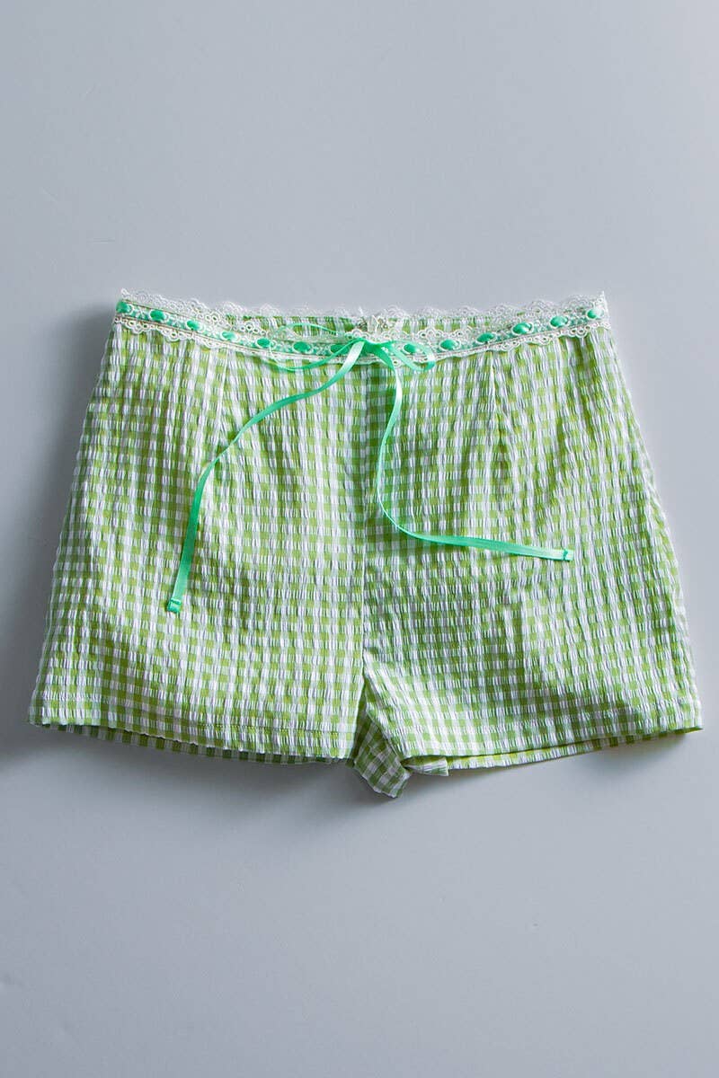 Urban Daizy Gingham Scallop Trim Shorts Brown Shorts - Women's (UDZ-PT-00474) – alternate view 25