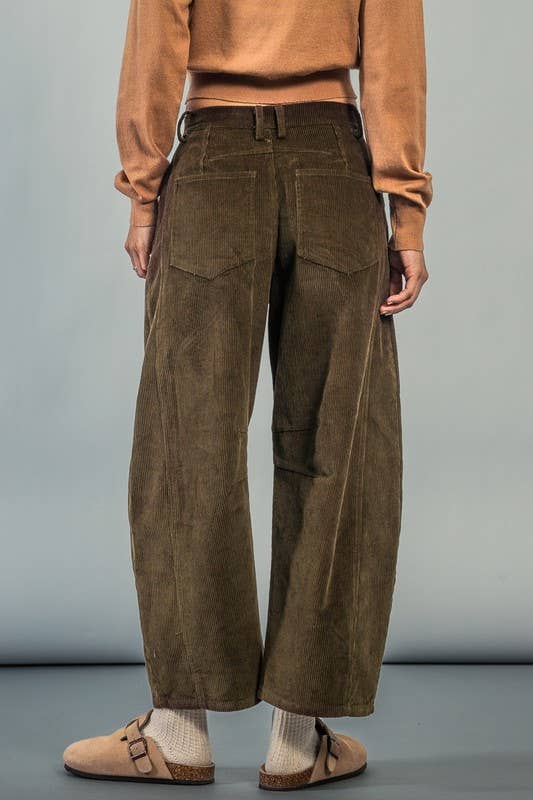 Urban Daizy Inseam Stitch Detail Corduroy Barrel Jeans Brown Pants - Women's (UDZ-PT-00313) – alternate view 19