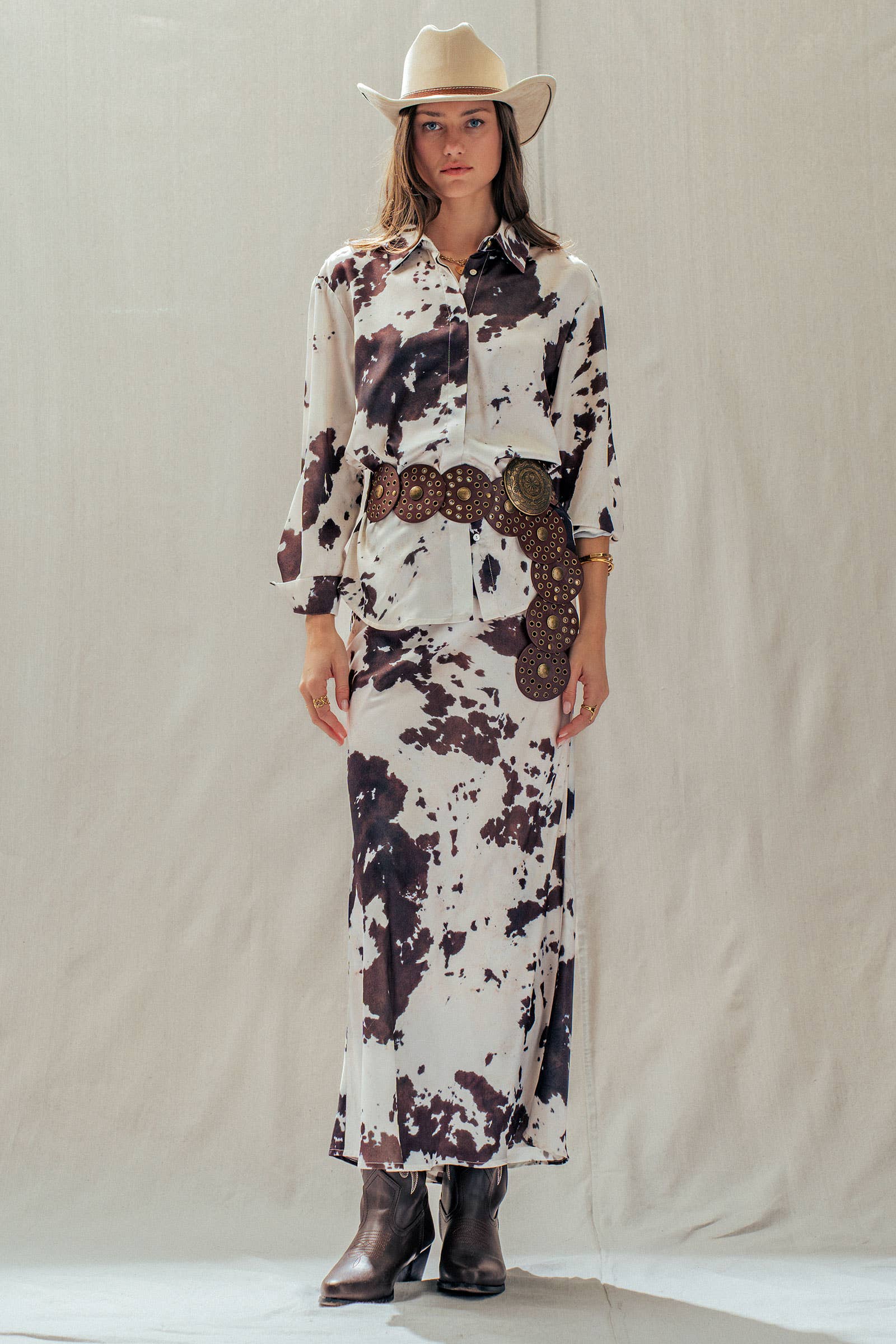 Urban Daizy Cowhide Print Satin Drawstring Midi Skirt Animal-Print Skirt - Women's (UDSK0074) – alternate view 9