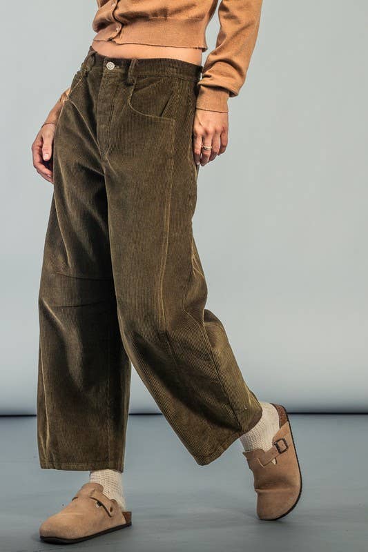 Urban Daizy Inseam Stitch Detail Corduroy Barrel Jeans Brown Pants - Women's (UDZ-PT-00313) – alternate view 17