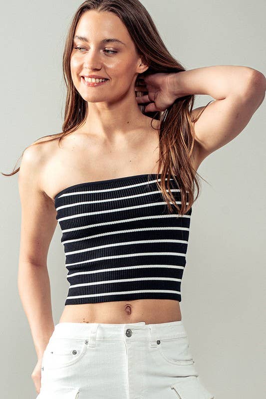 Urban Daizy Striped Ribbed Knit Strapless Tube Top Black Knit Top - Women's (UDZ-TP-00443) – alternate view 15