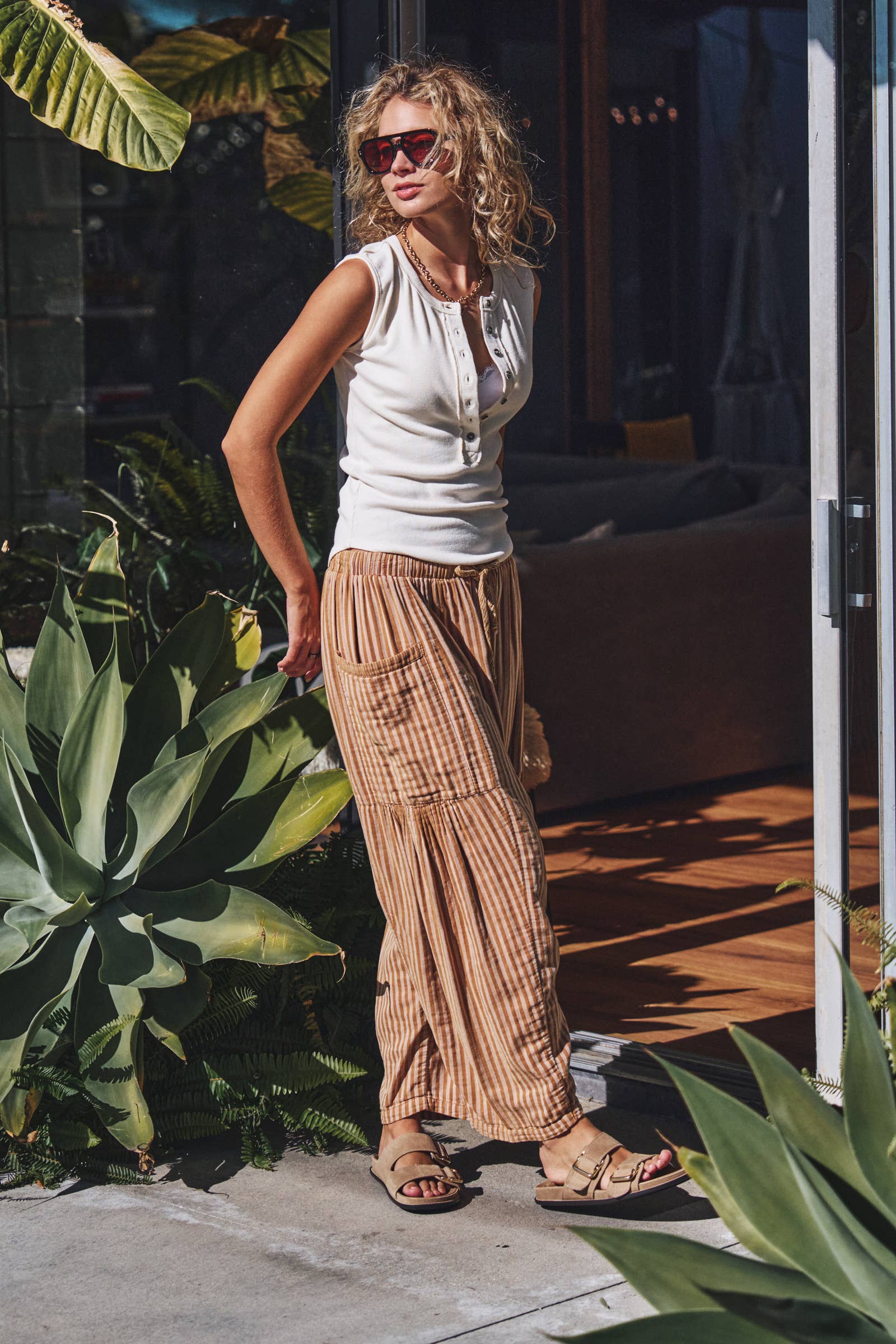 Striped Cotton Drawstring Harem Pants