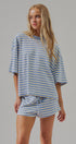 Oversized Striped Contrast Neck Boxy Tee