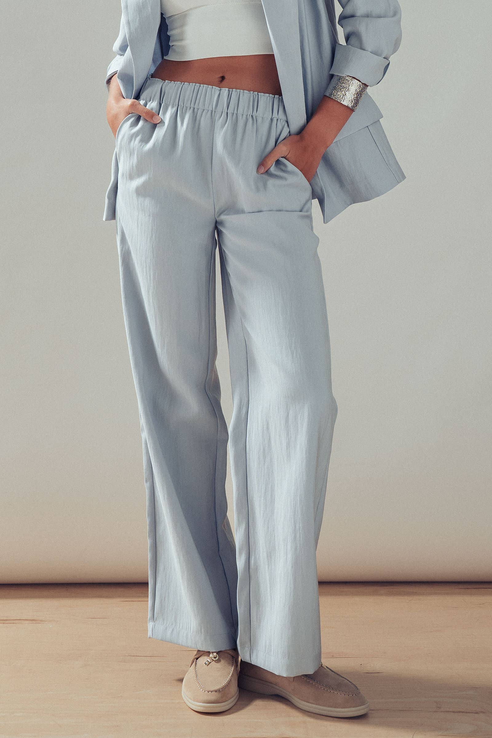 Elastic Waist Wide Leg Pants