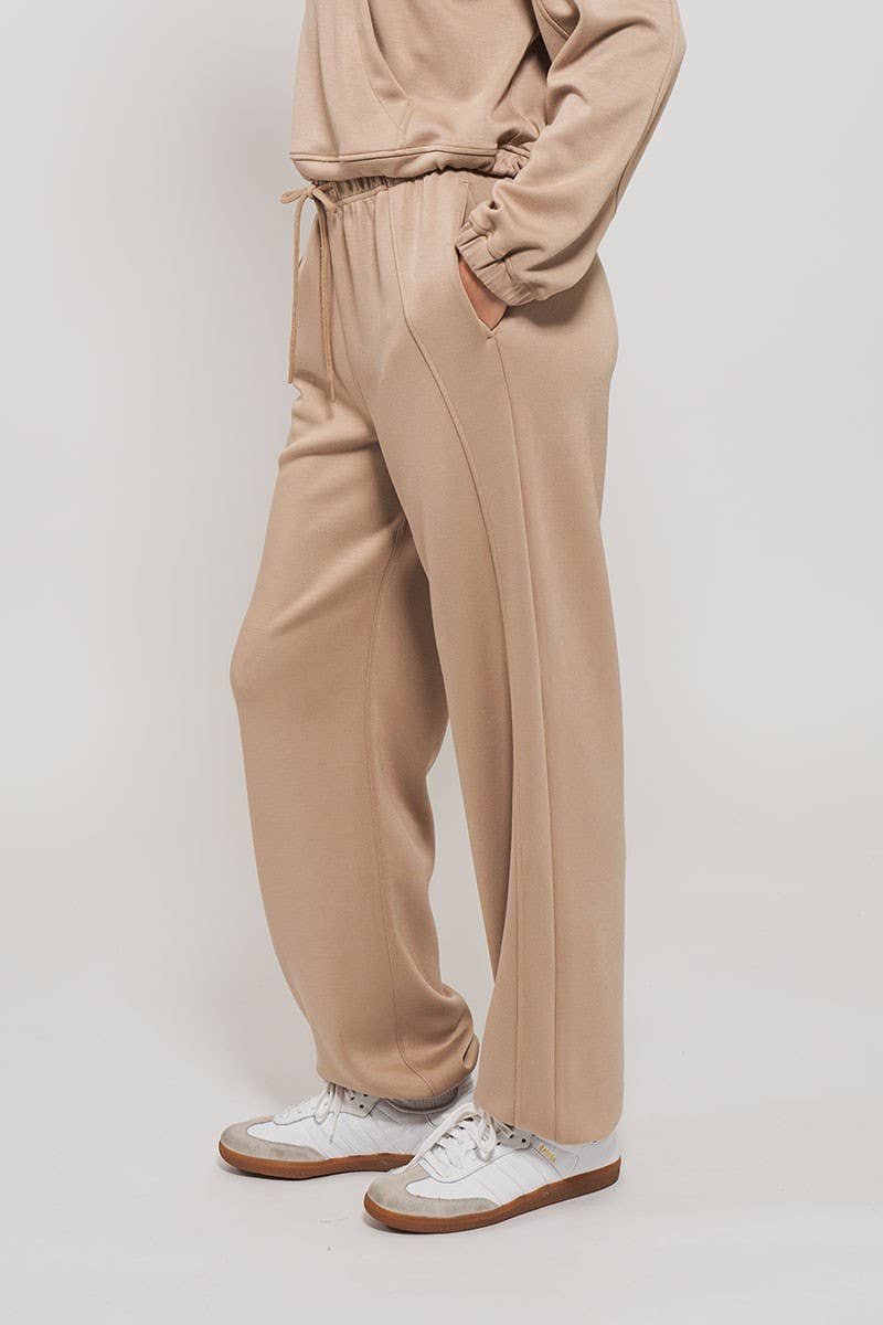 Urban Daizy Relaxed Fit French Terry Paneled Wide Leg Sweatpants Taupe Lounge Sweatpants Joggers - Women's (UDZ-PT-00341)…