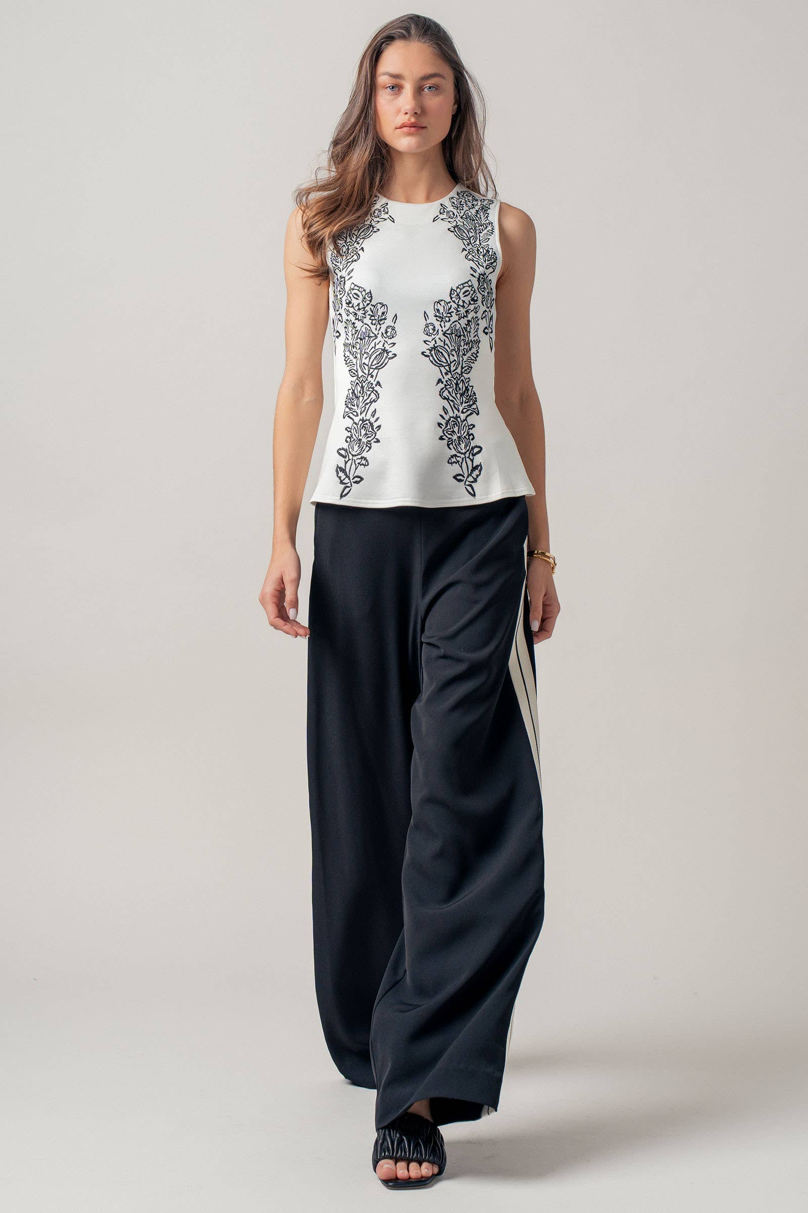 Urban Daizy Floral Embroidered Sleeveless Knit Peplum Top Ivory-Black Tank Top - Women's (UDZ-TP-01059) – alternate view 11