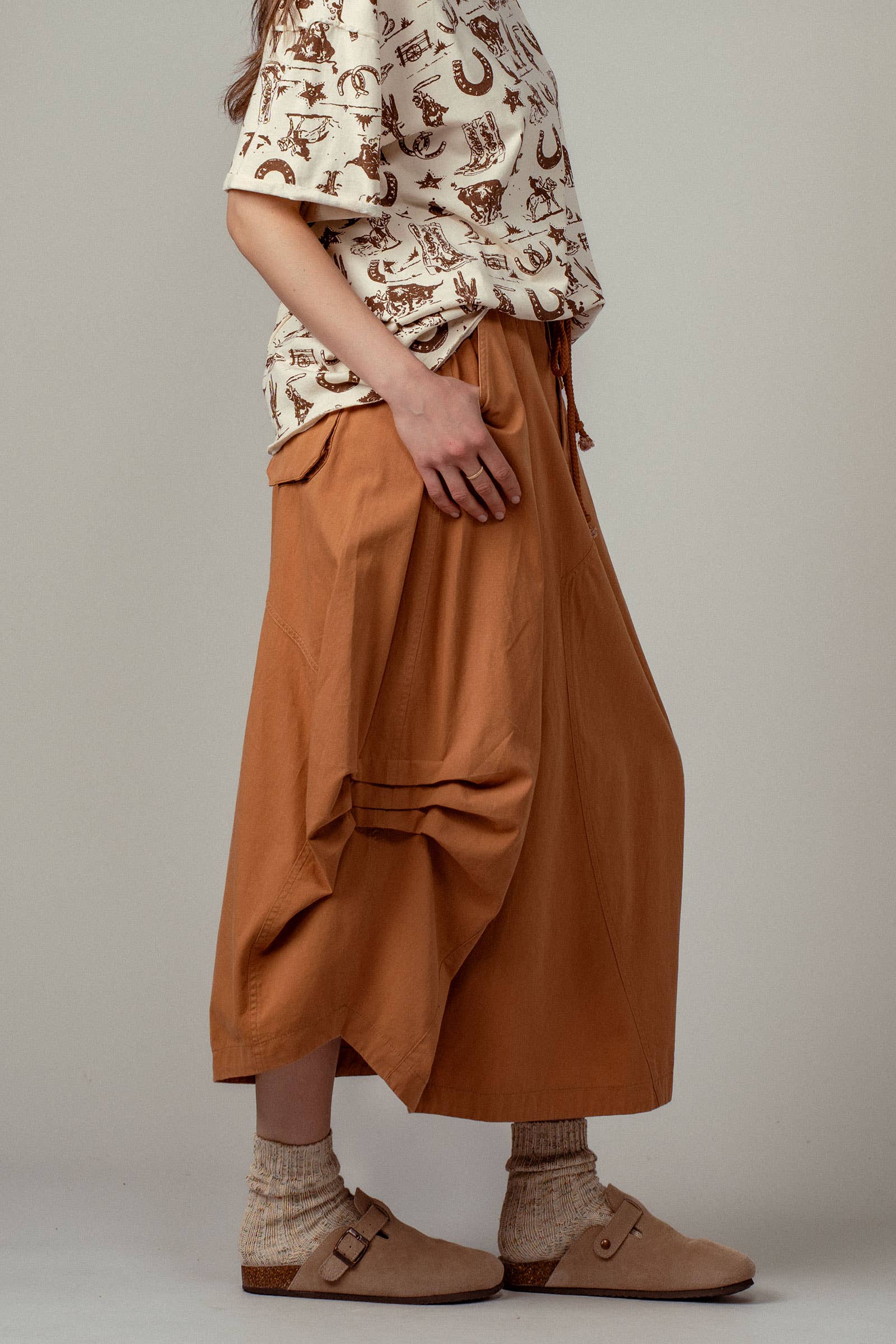 Balloon Hem Drawstring Maxi Skirt