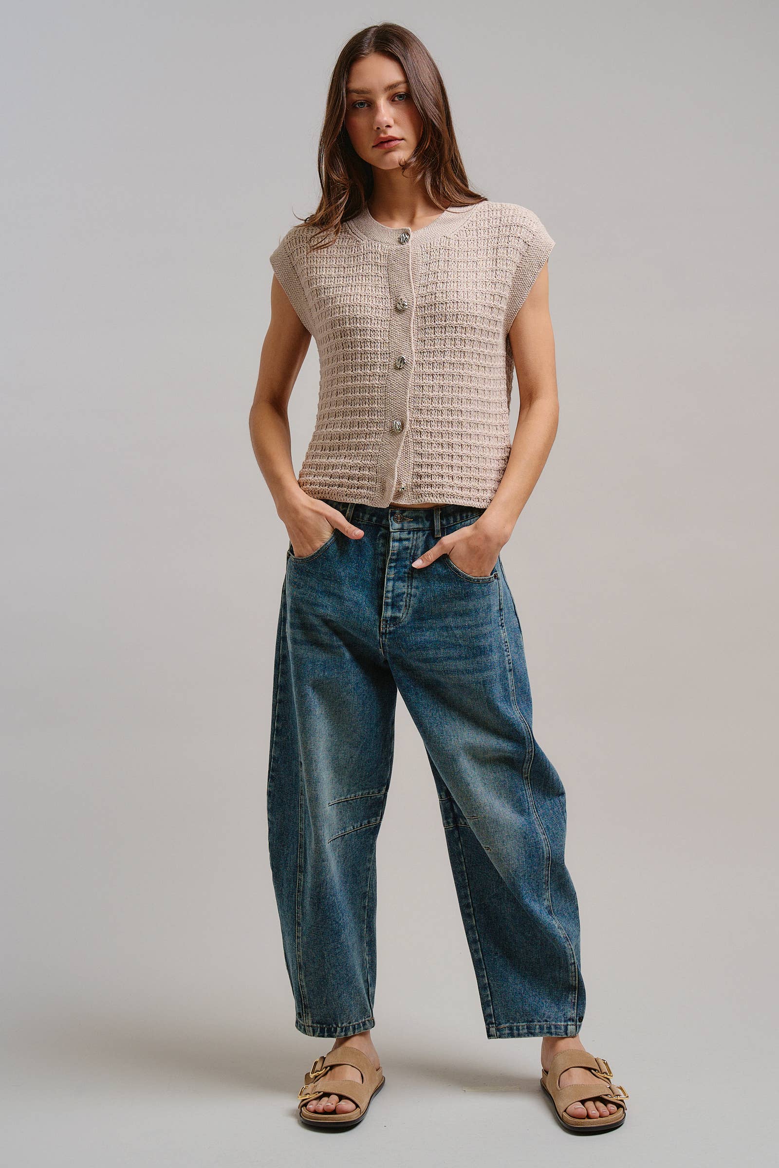 Textured Knit Button-Front Vest