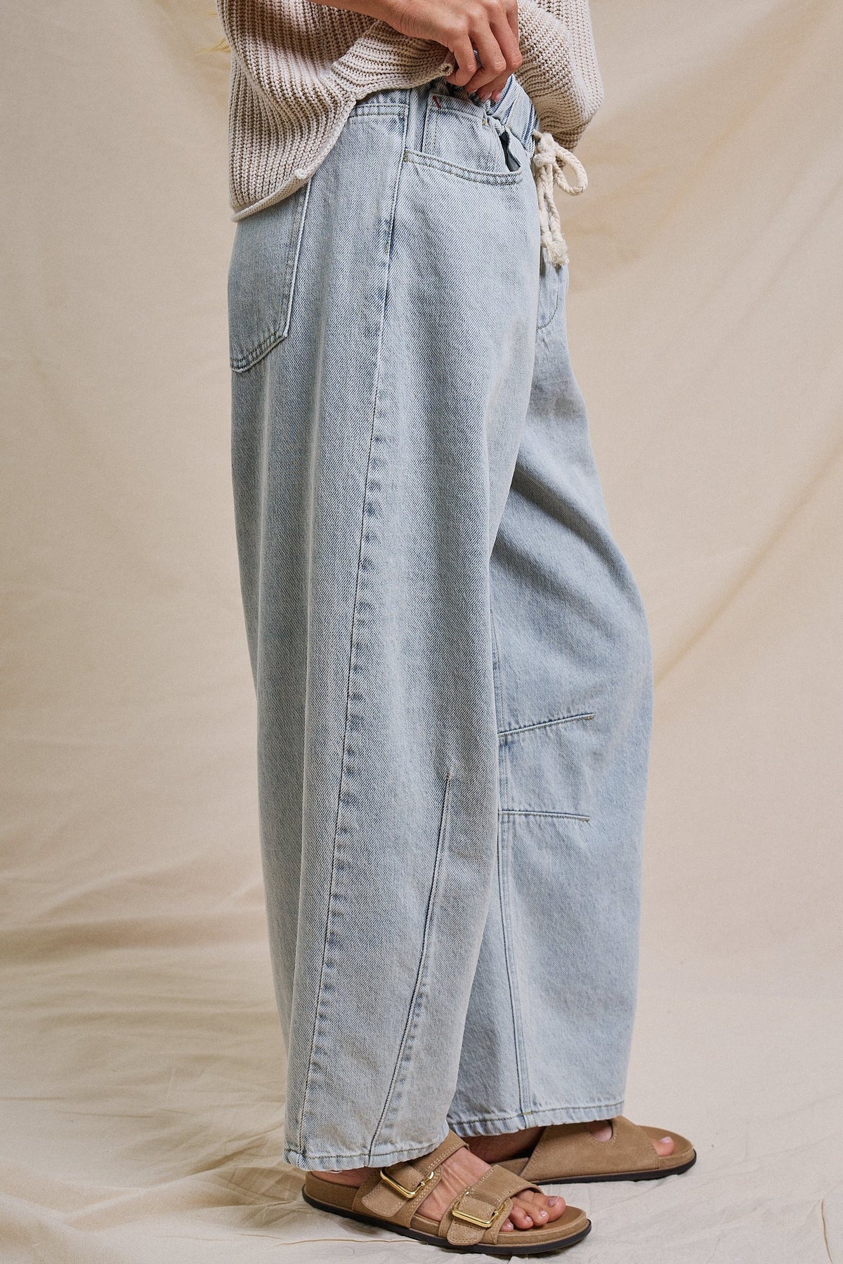 Laid-Back Light Wash Barrel Denim Pants in LT DENIM - Women's Wide Leg Jeans | Urban Daizy