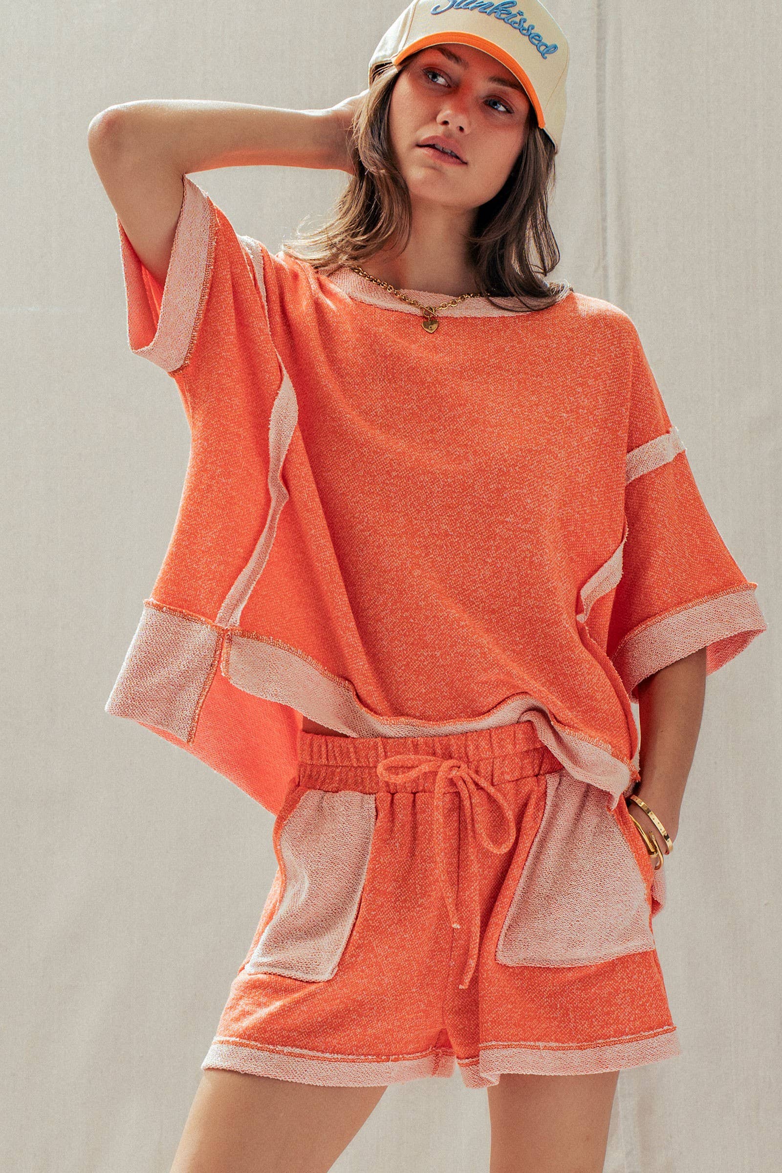 Urban Daizy Reverse Seam Terry Two-Piece Set Pink Lounge Set - Women's (UDST0146-Pink) – alternate view 3