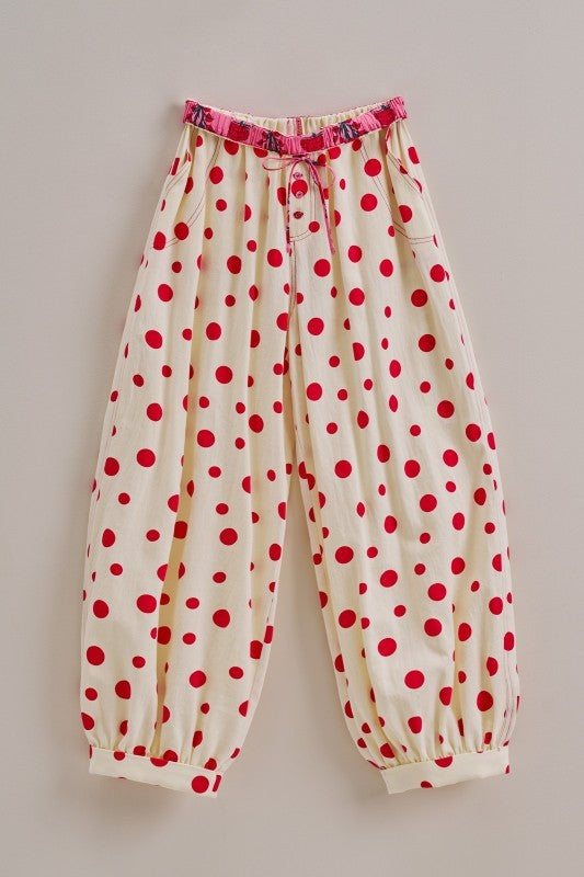 Retro Candy Pop Polka Dot Pants in CREAM RED - Women's Pants | Urban Daizy
