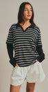 Striped Collared Layered Polo Top in BLACK - Women's Sweaters | Urban Daizy