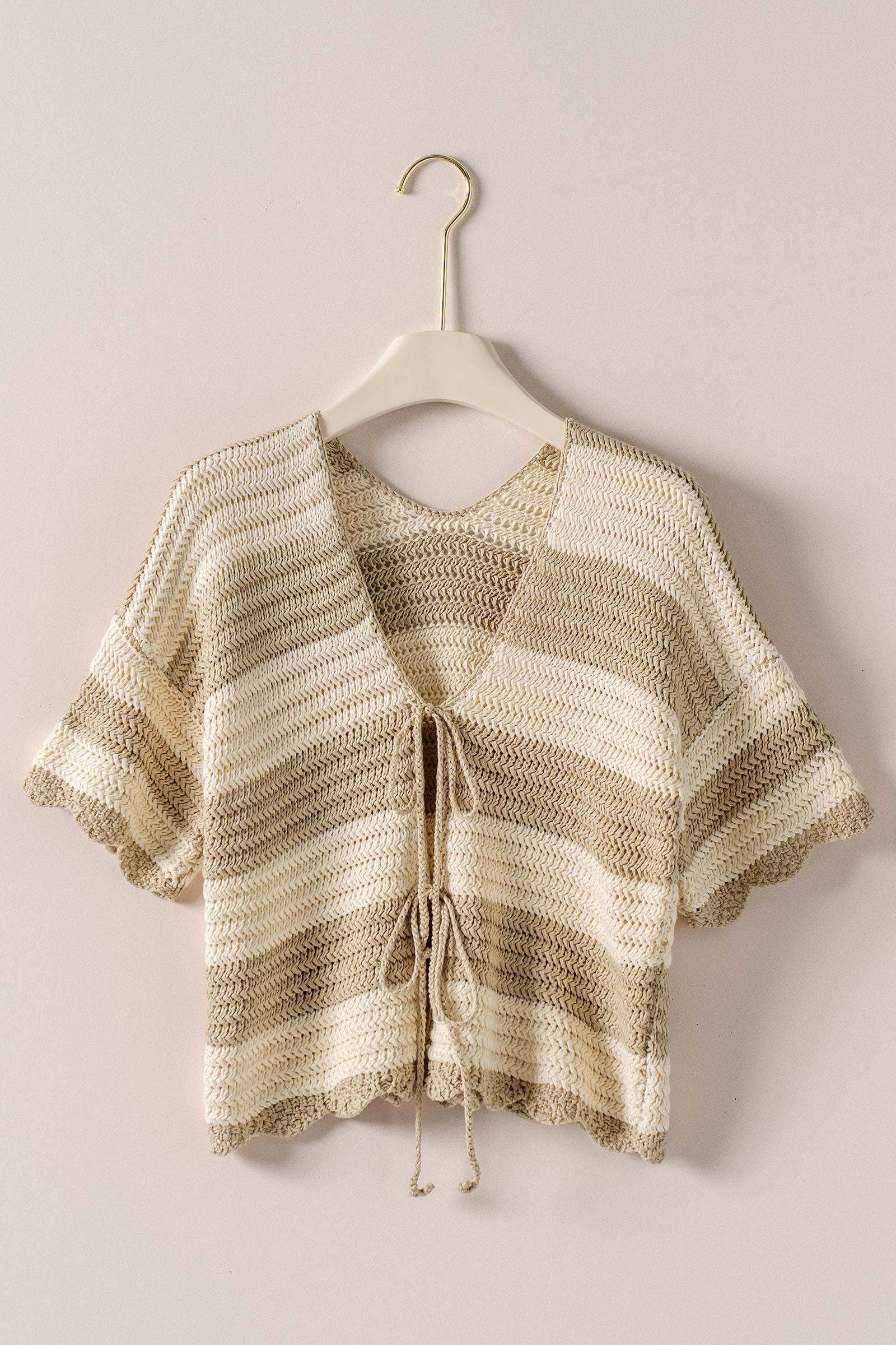 Urban Daizy Striped Crochet Knit Tie-Front Cardigan Top Green Knit Top - Women's (UDZ-TP-01062) – alternate view 2