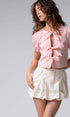 Urban Daizy Gingham Triple Bow Puff Sleeve Crop Top Pink Blouse - Women's (UDZ-TP-01033) – alternate view 6