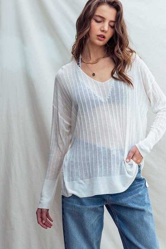 Urban Daizy Ribbed V-Neck Striped Tunic Top Black Tunic - Women's (UDZ-TP-00045) – alternate view 11