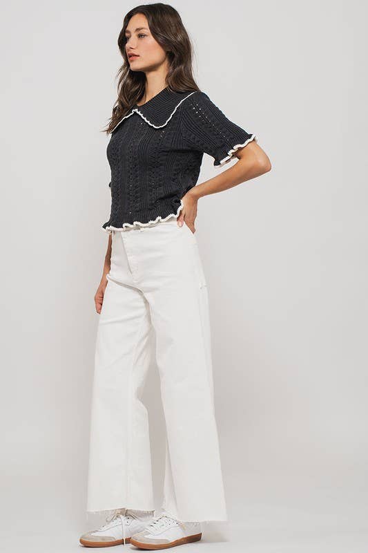 Urban Daizy Crochet Knit Ruffled Top Black Knit Top - Women's (UDZ-TP-00721) – alternate view 15