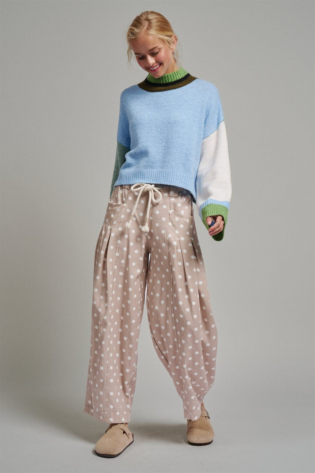Paneled Hues Knit Sweater in BLUE SAGE - Women's Sweaters | Urban Daizy
