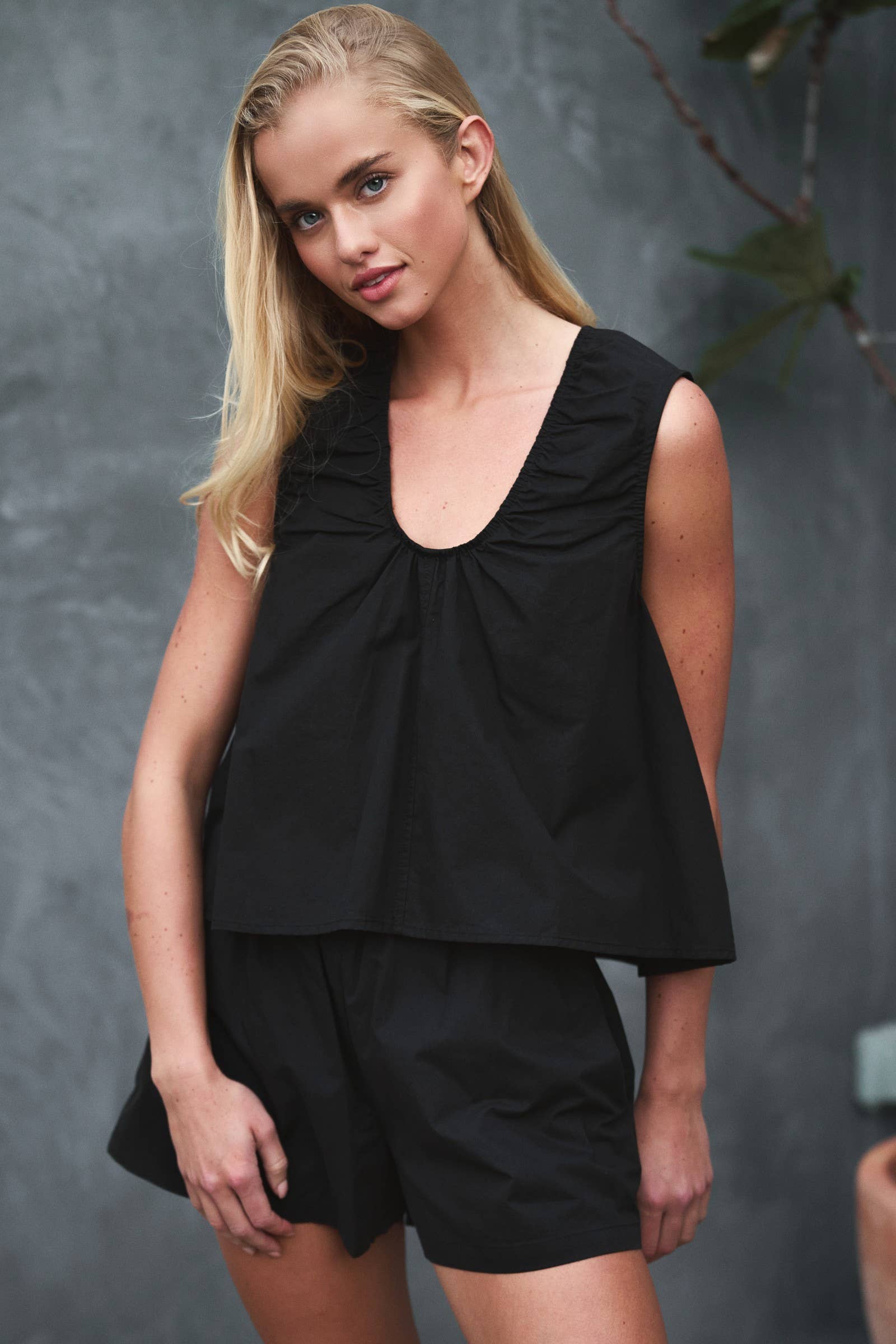 Urban Daizy Ruched Neck Cotton Sleeveless Matching Set Pink Top & Short Set (NOT Loungewear) - Women's (UDZ-OT-00168) – alternate view 3