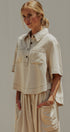 Washed Utility Half-Placket Cropped Shirt in TAUPE	 - Women's Tops | Urban Daizy