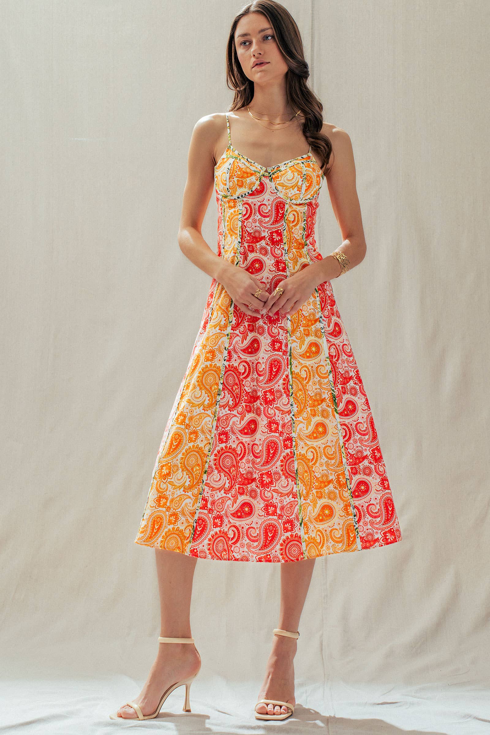 Urban Daizy Paisley Print Contrast Stitch Bustier Midi Dress Pink-Multi Dress - Women's (UDDR0340) – alternate view 7