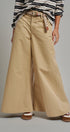 Washed Cotton Wide Leg Palazzo Pants with Woven Belt in KHAKI - Women's Casual Pants | Urban Daizy