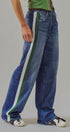 Wide Leg Faux Denim Print French Terry Track Pants with Side in DENIM - Women's Casual Pants | Urban Daizy