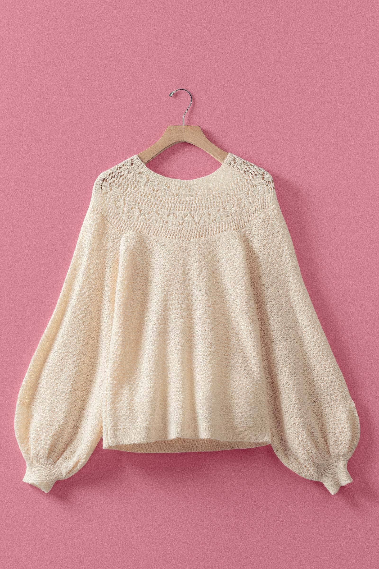 Lace Yoke Knit Blouson Sleeve Sweater
