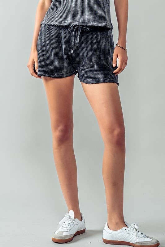 Urban Daizy Vintage Waffle Knit Drawstring Shorts Black Shorts - Women's (UDZ-PT-00019) – alternate view 12