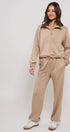Urban Daizy Relaxed Fit French Terry Paneled Wide Leg Sweatpants Taupe Lounge Sweatpants Joggers - Women's (UDZ-PT-00341)…