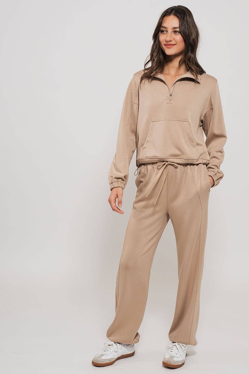 Urban Daizy Relaxed Fit French Terry Paneled Wide Leg Sweatpants Taupe Lounge Sweatpants Joggers - Women's (UDZ-PT-00341)…