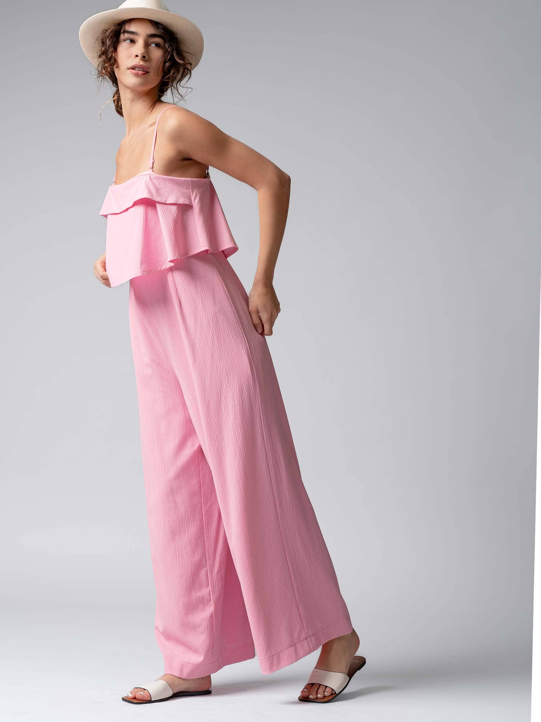 Urban Daizy Ruffled Bodice Wide Leg Jumpsuit Pink Jumpsuit - Women's (UDZ-JR-00021) – alternate view 21
