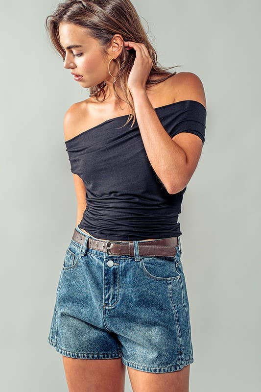 Urban Daizy Bare Bond Off the Shoulder Top - Ruched Sleeve Mocha Knit Top - Women's (UDZ-TP-00495) – alternate view 11