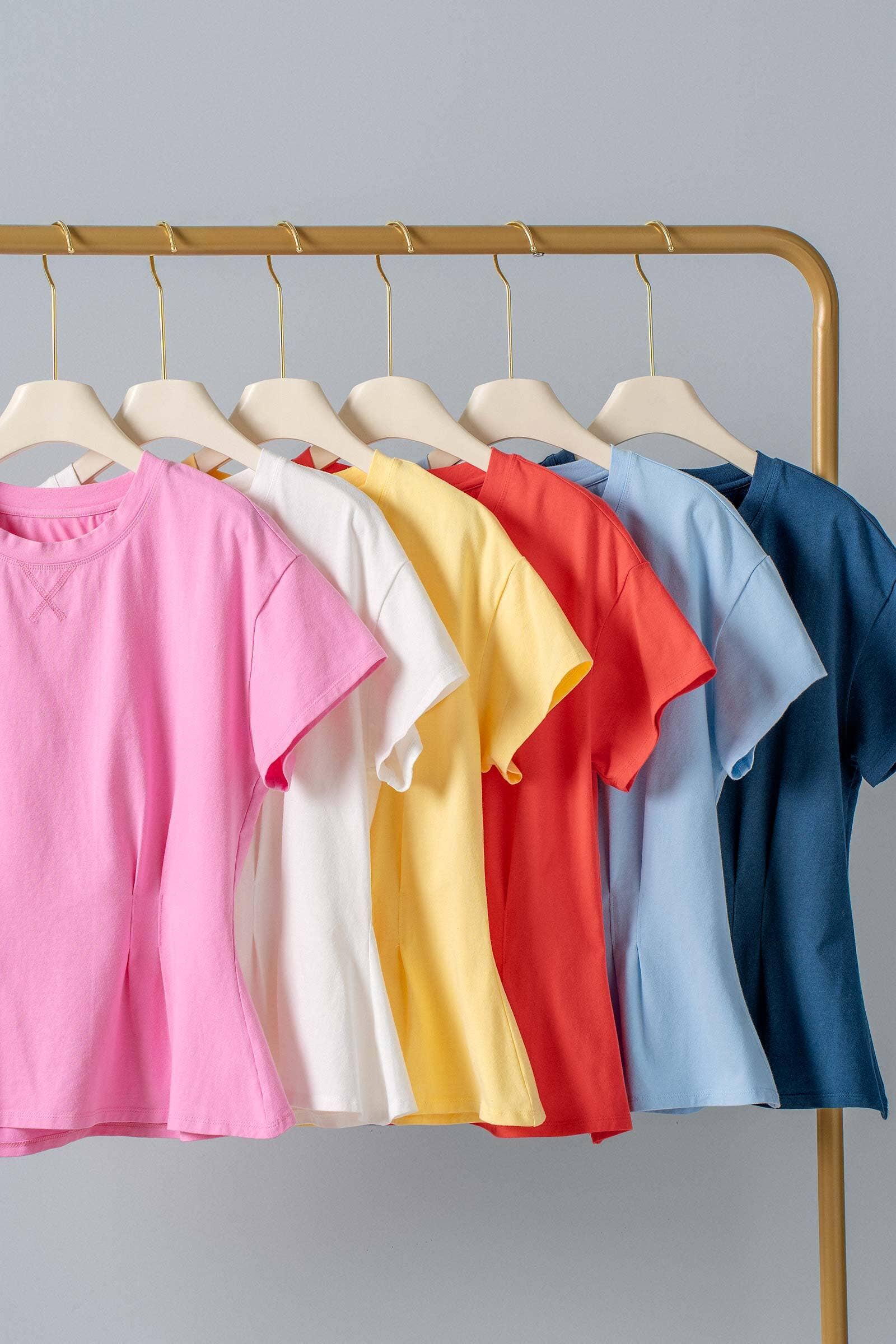 Urban Daizy Pleated Waist Cotton Spandex Everyday Tee Butter-Yellow T-Shirt - Women's (UDTP1324-Butter-Yellow) – alternate view 2