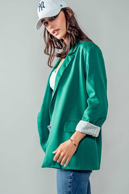 Urban Daizy Open Front Stripe Lining Long Blazer Jacket Green Blazer - Women's (UDZ-OT-00184) – alternate view 7