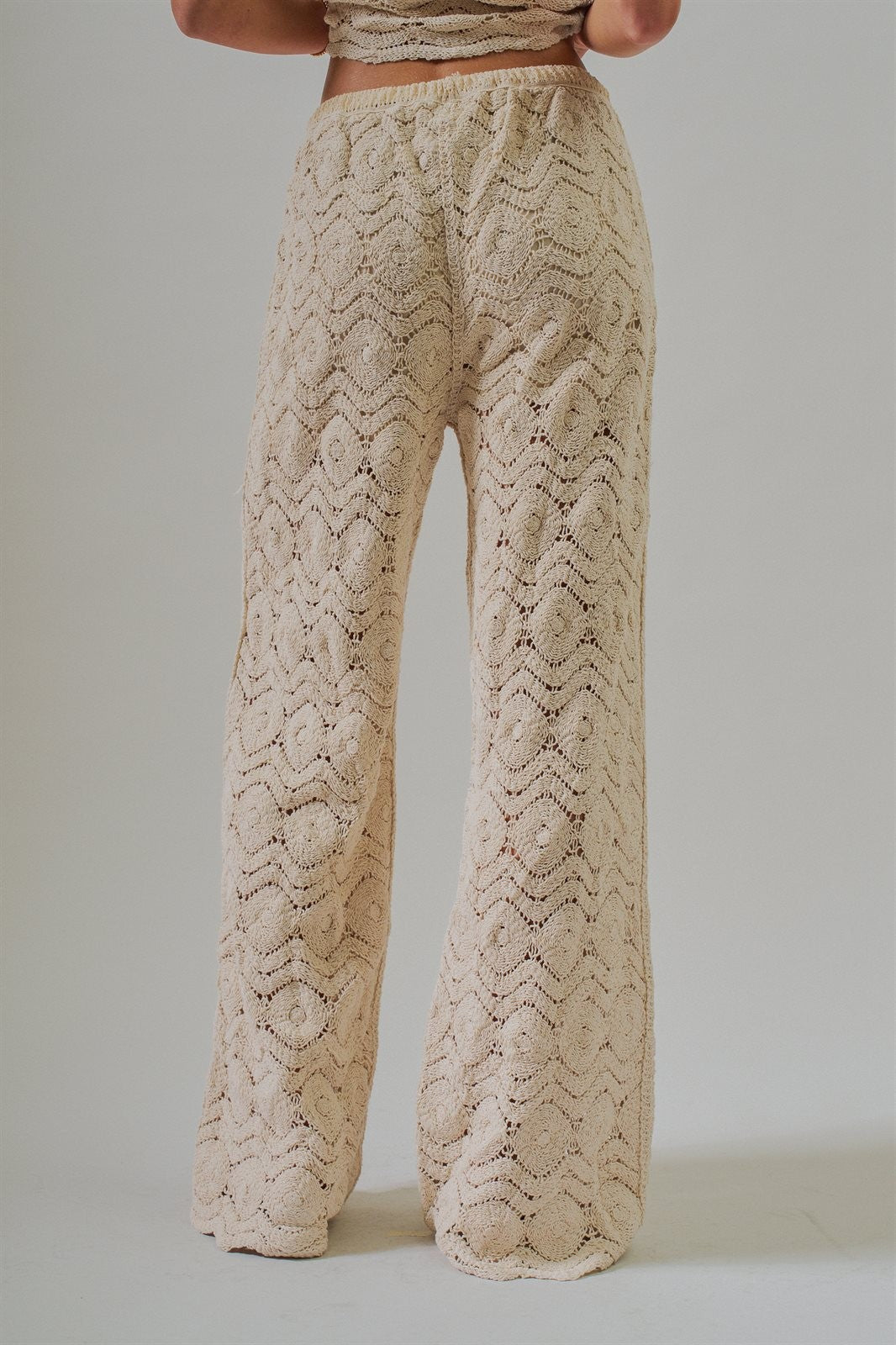 Natural Crochet Wide-Leg Pants