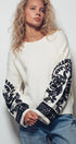 Urban Daizy Embroidered Sleeve Ivory Knit Sweater Ivory-Black Knit Sweater - Women's (UDZ-KN-00654) – alternate view 2