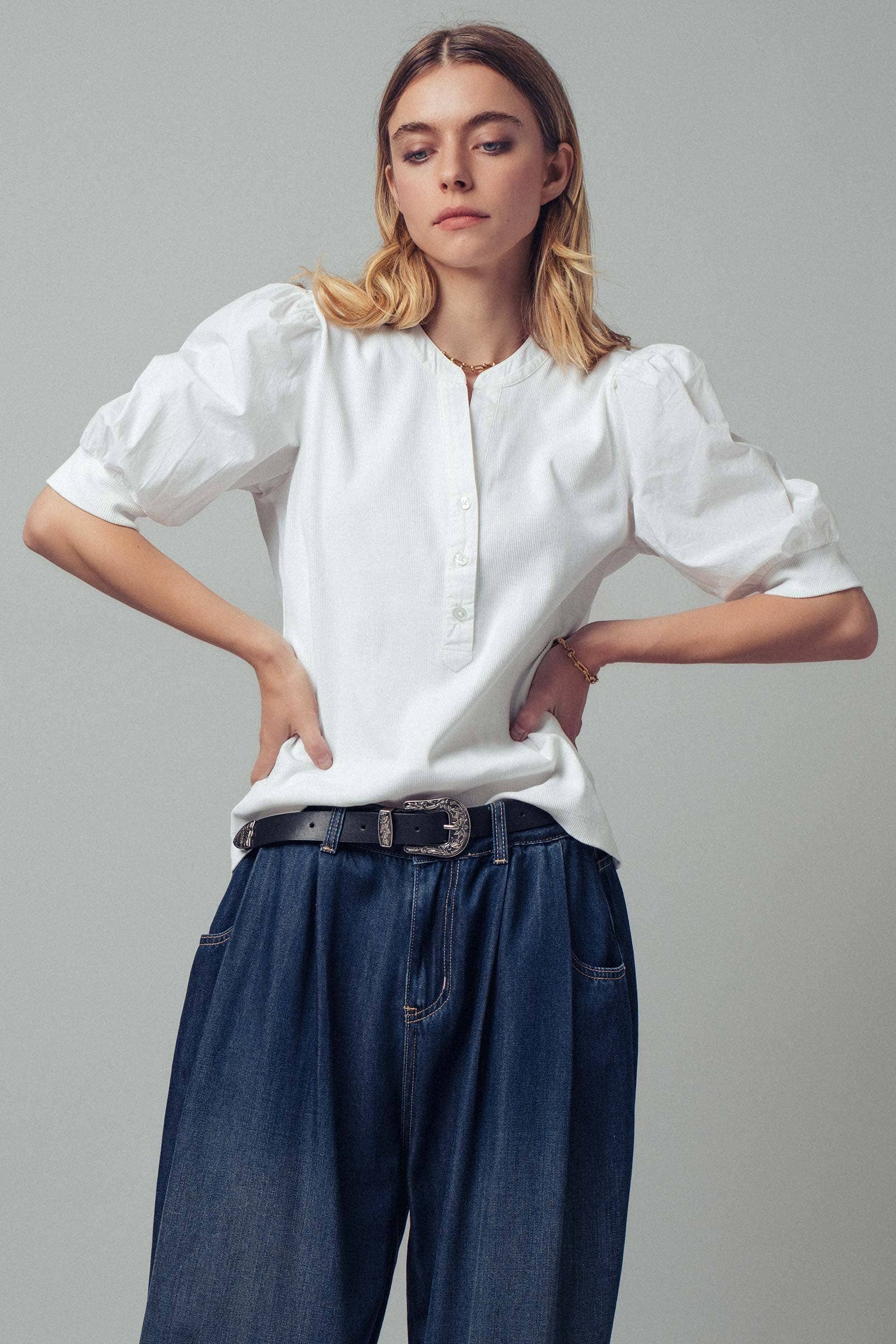 Puff Sleeve Henley Top