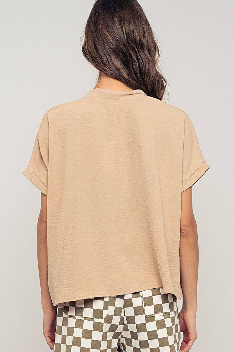 Urban Daizy Relaxed V-Neck Top with Folded Sleeves Ivory Blouse - Women's (UDZ-TP-00570) – alternate view 15