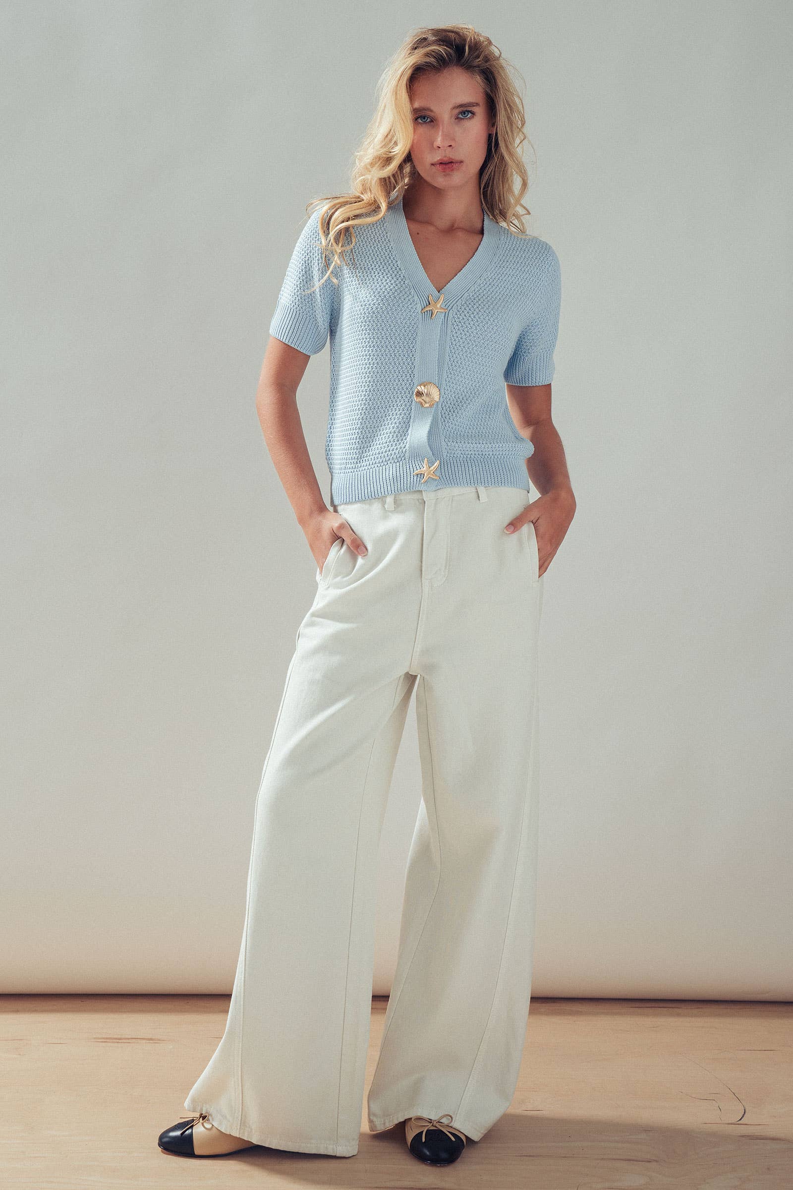 Urban Daizy Coastal Seashell Button Textured Knit Cardigan Top Black Cardigan - Women's (UDZ-OT-00168) – alternate view 7