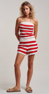 Urban Daizy Retro Striped Knit Bandeau & Shorts Co-ord Set Ivory-Navy Lounge Set - Women's (UDST0149-Ivory-Navy) – alternate view 7