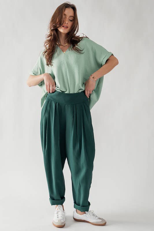 Urban Daizy Elegant High Waist Pleated Wide Leg Spring Pants Green Pants - Women's (UDZ-PT-00043) – alternate view 9