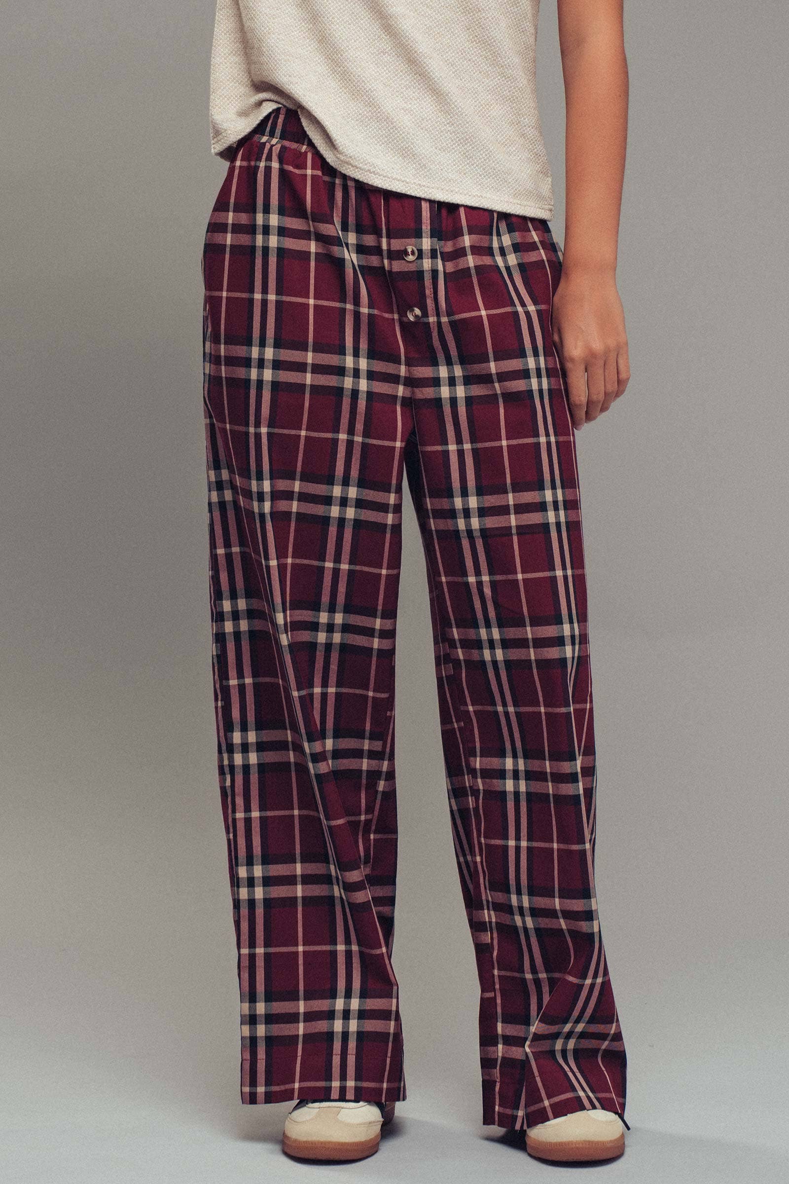 Plaid Barrel-Leg Drop Waist Pants