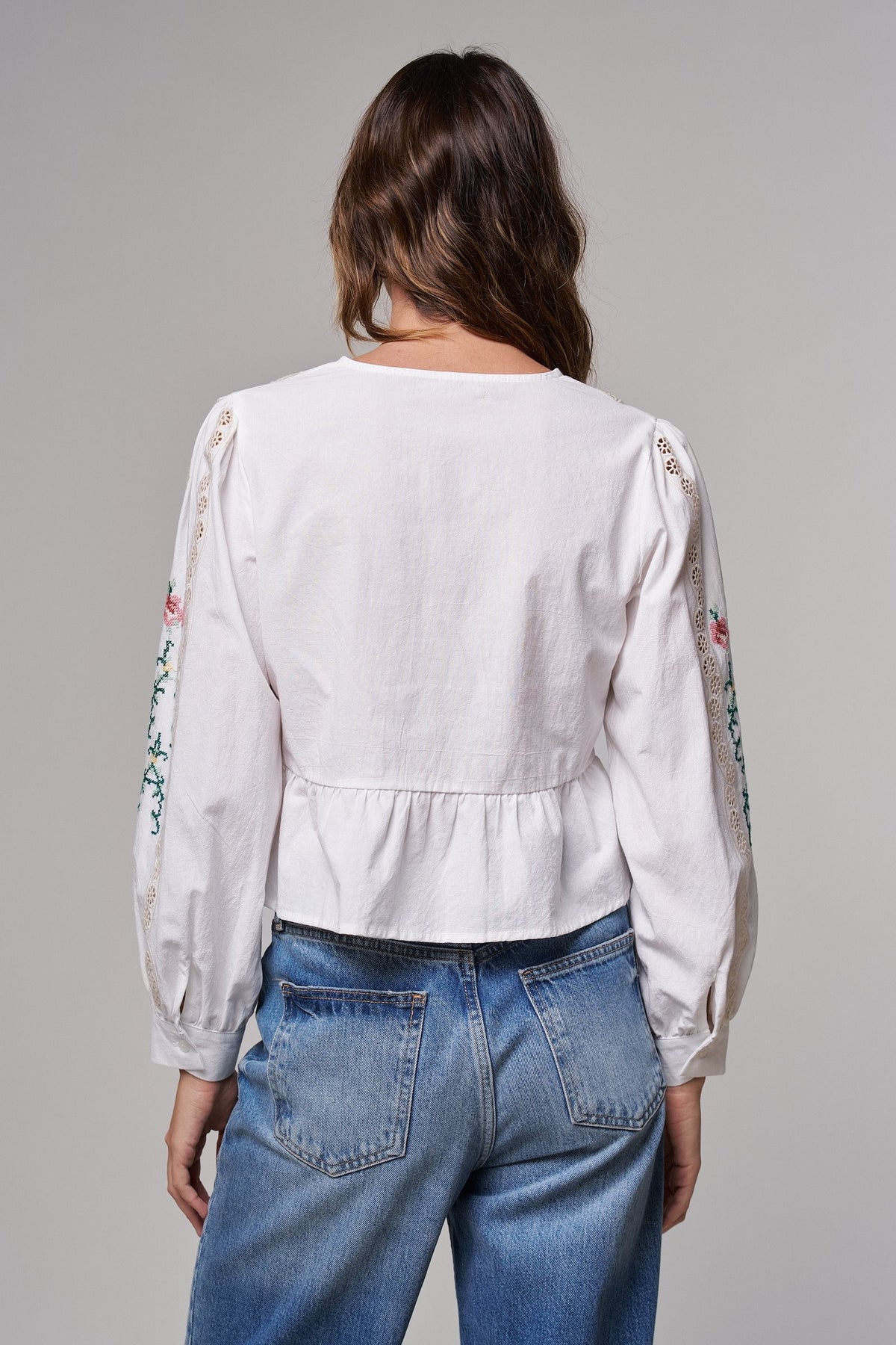 Folk Song Embroidered Peplum Blouse in WHITE - Women's Shirts & Blouses | Urban Daizy