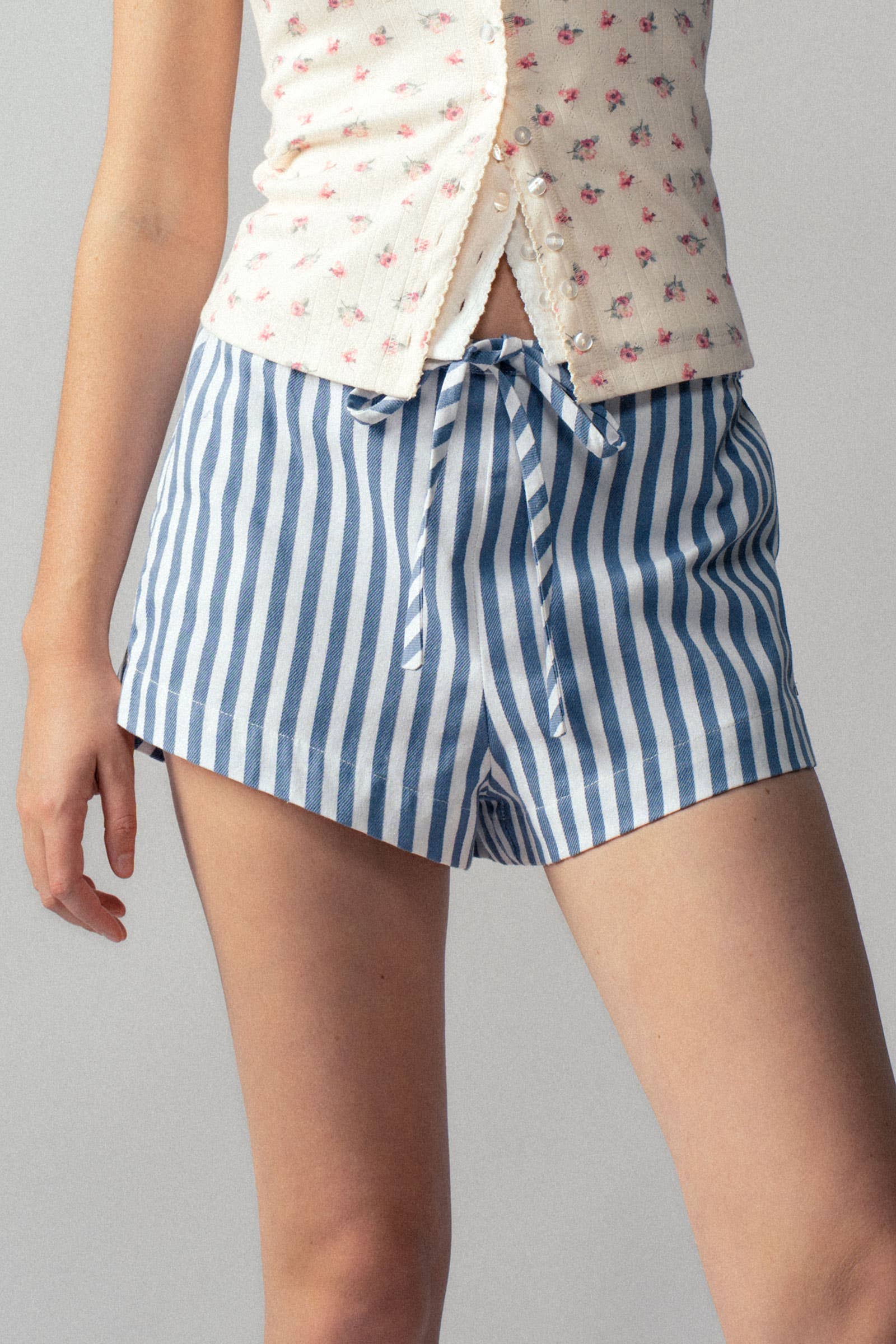 Retro Striped Side-Button Lounge Shorts