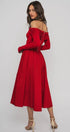 Urban Daizy Elegant Off Shoulder Ruched Long Sleeve Spring Midi Dress Red Dress - Women's (UDZ-DR-00366) – alternate view 5