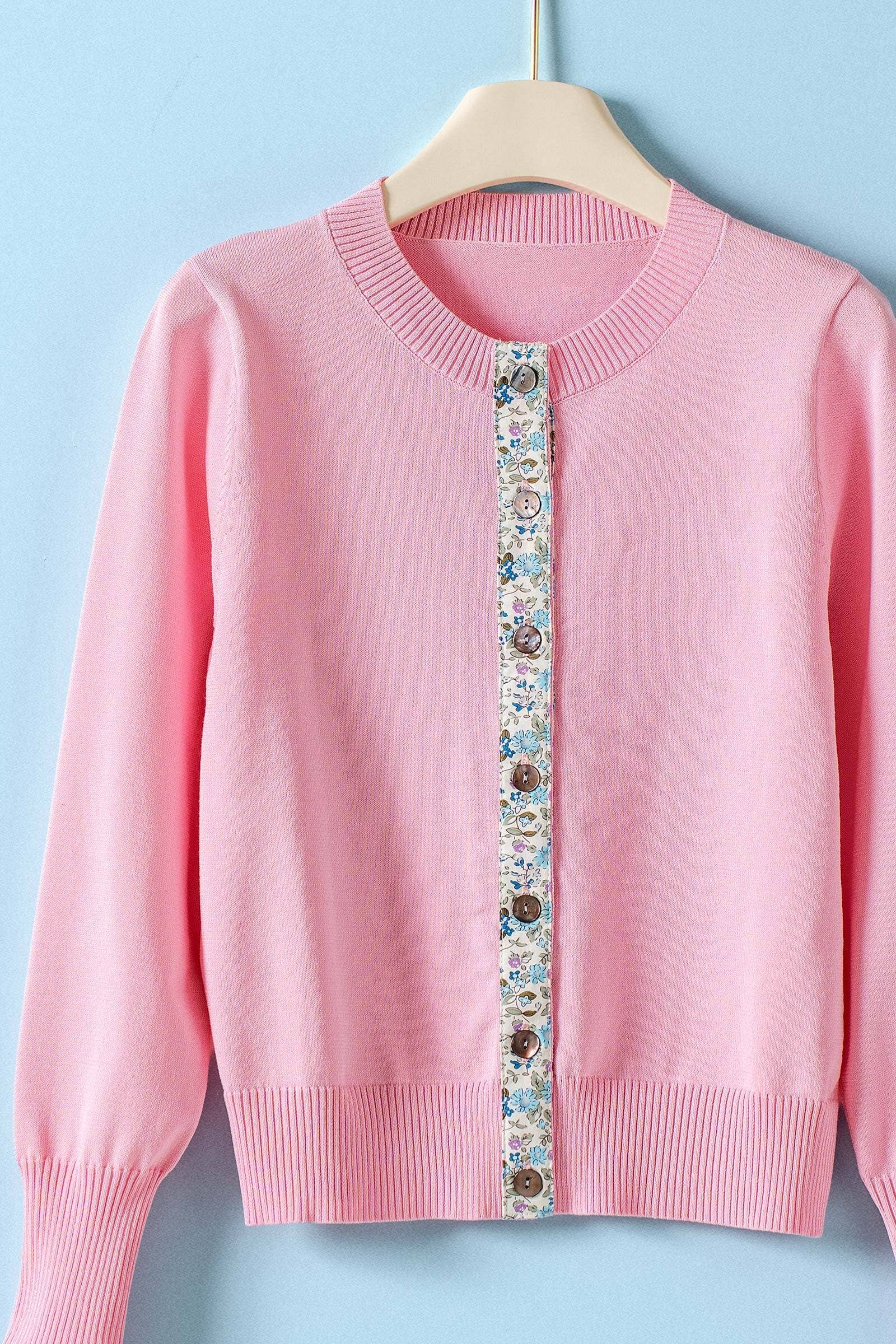 Contrast Floral Detail Knit Button Cardigan