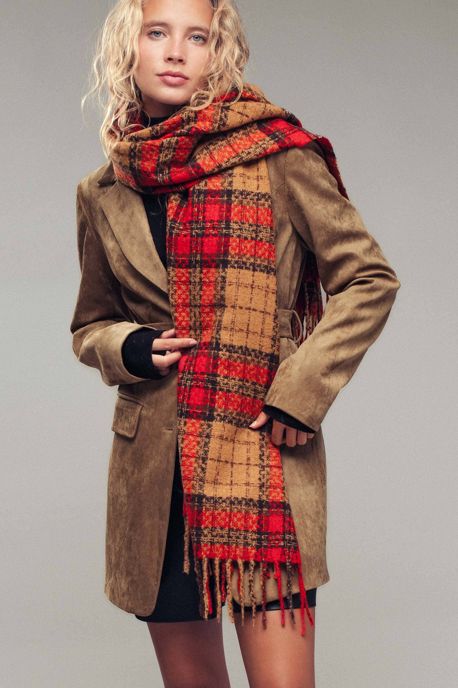 Soft Brushed Classic Plaid Fringe Scarf